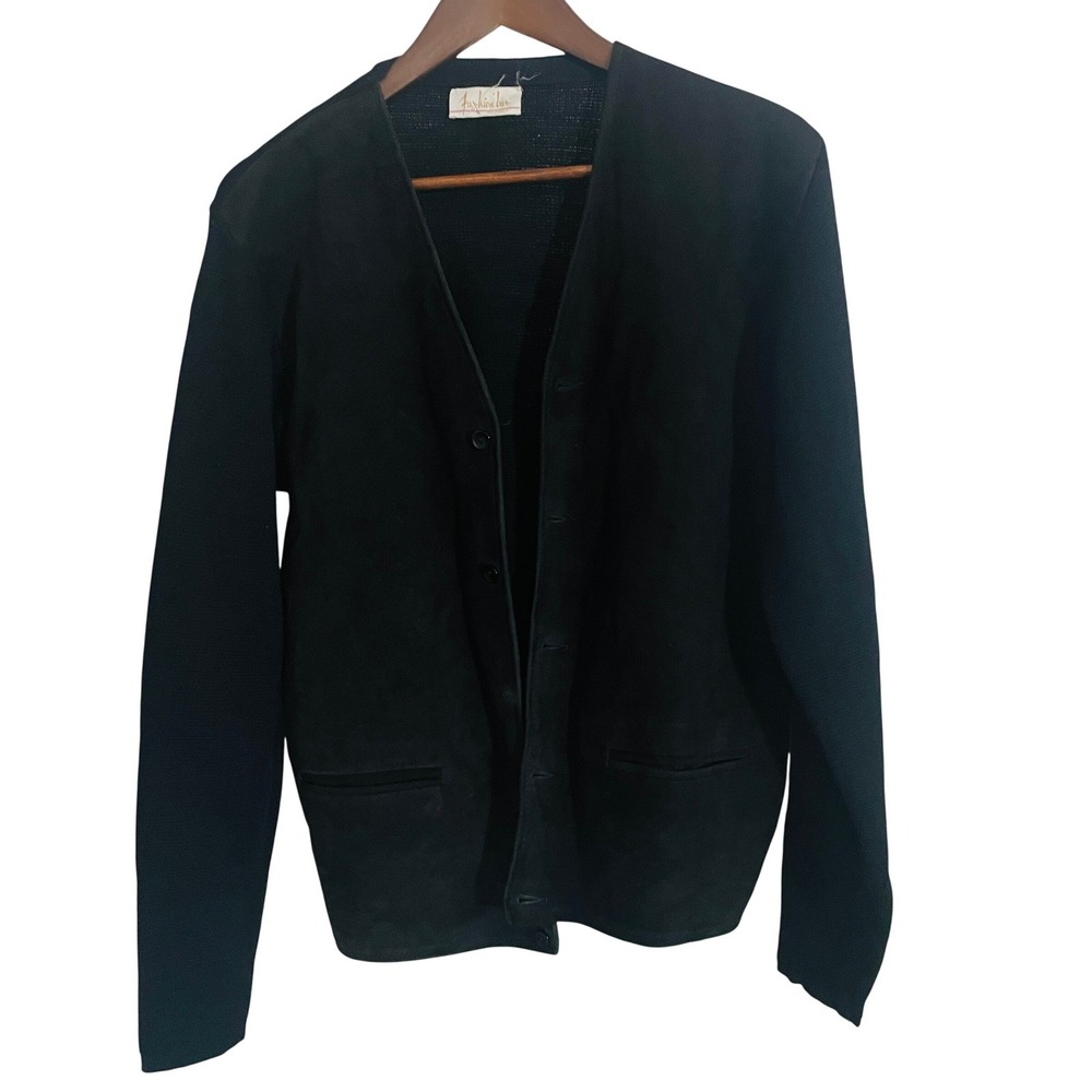 Mens Vintage Suede Grandpa Knit Cardigan Jacket S Black Rockabilly Americana